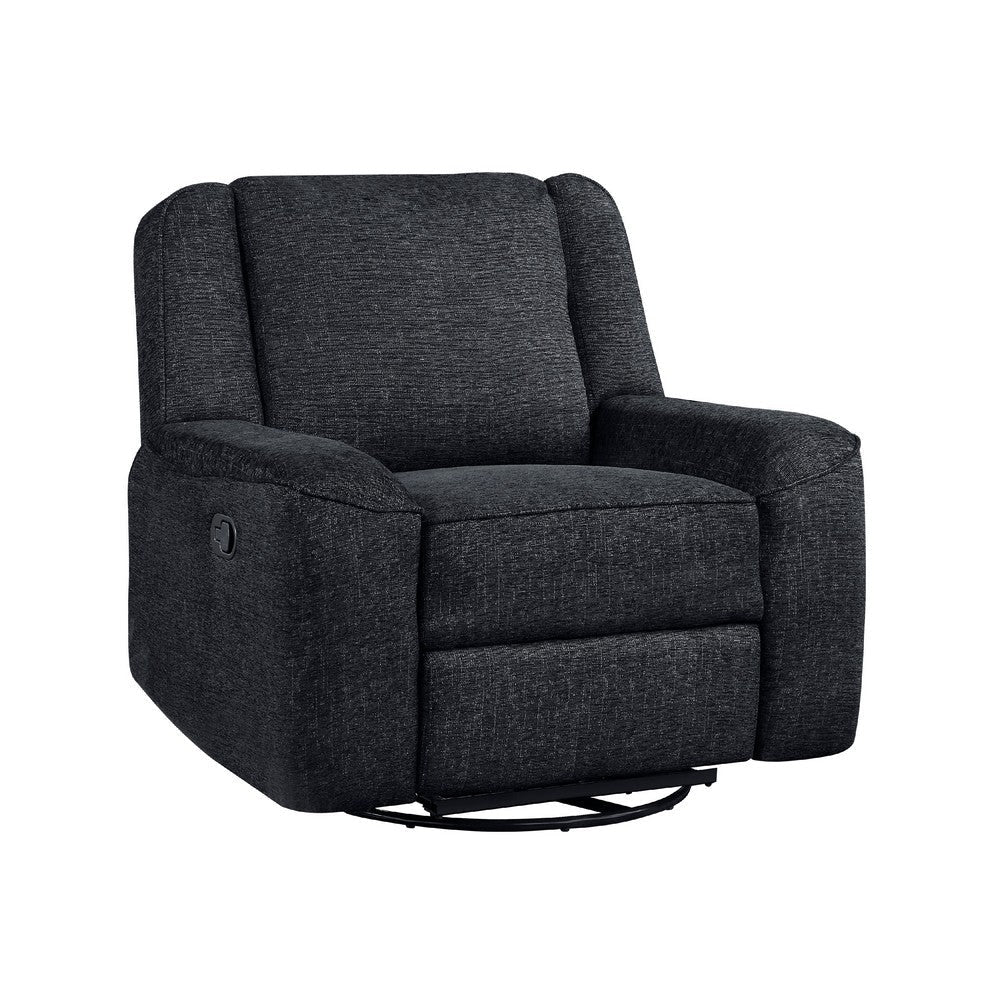 Ruma Swivel Manual Reclining Chair w Tab Pull | Ebony Black Chenille