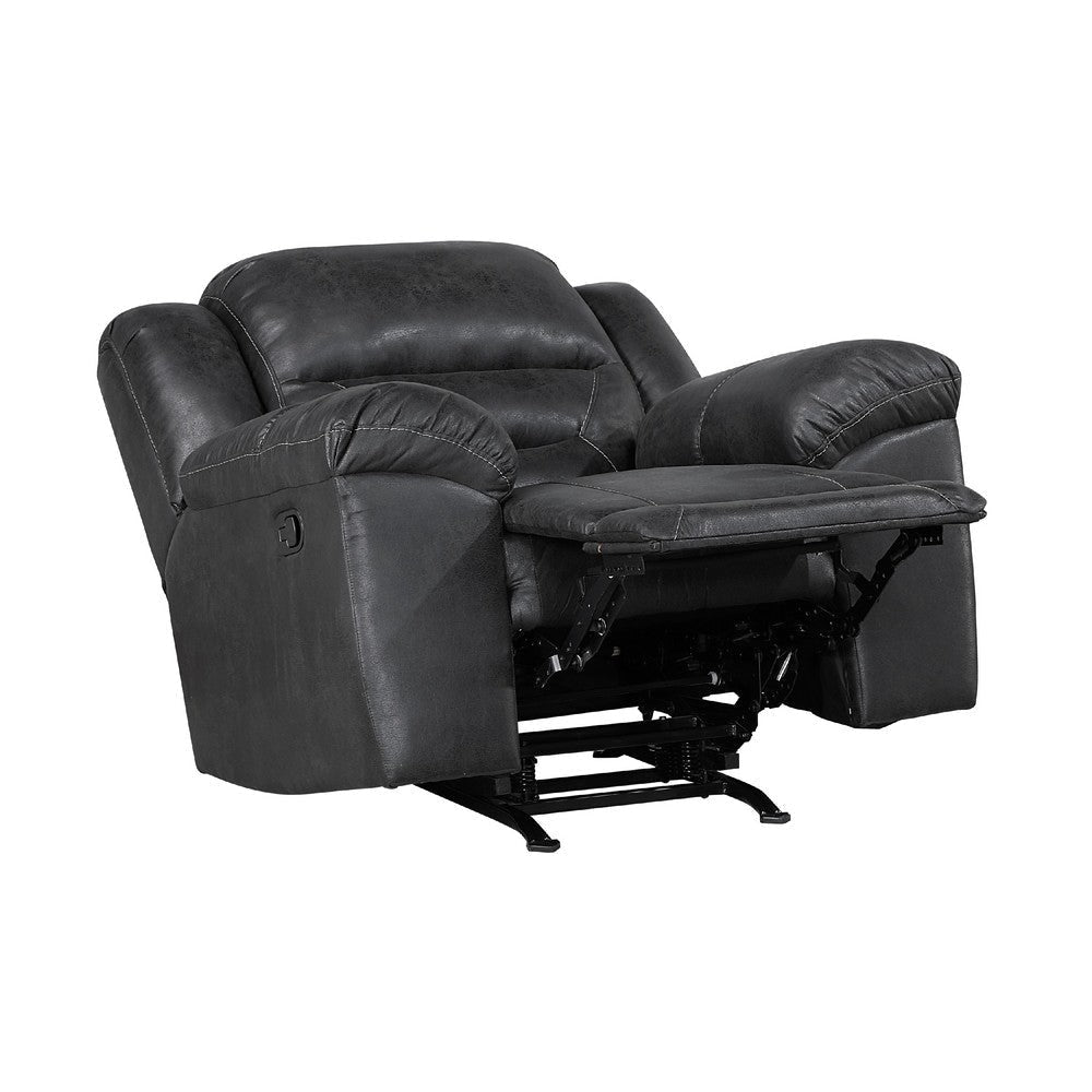 Henry Manual Rocker Recliner Chair in Pillow Tufted Black Microfiber BM335938