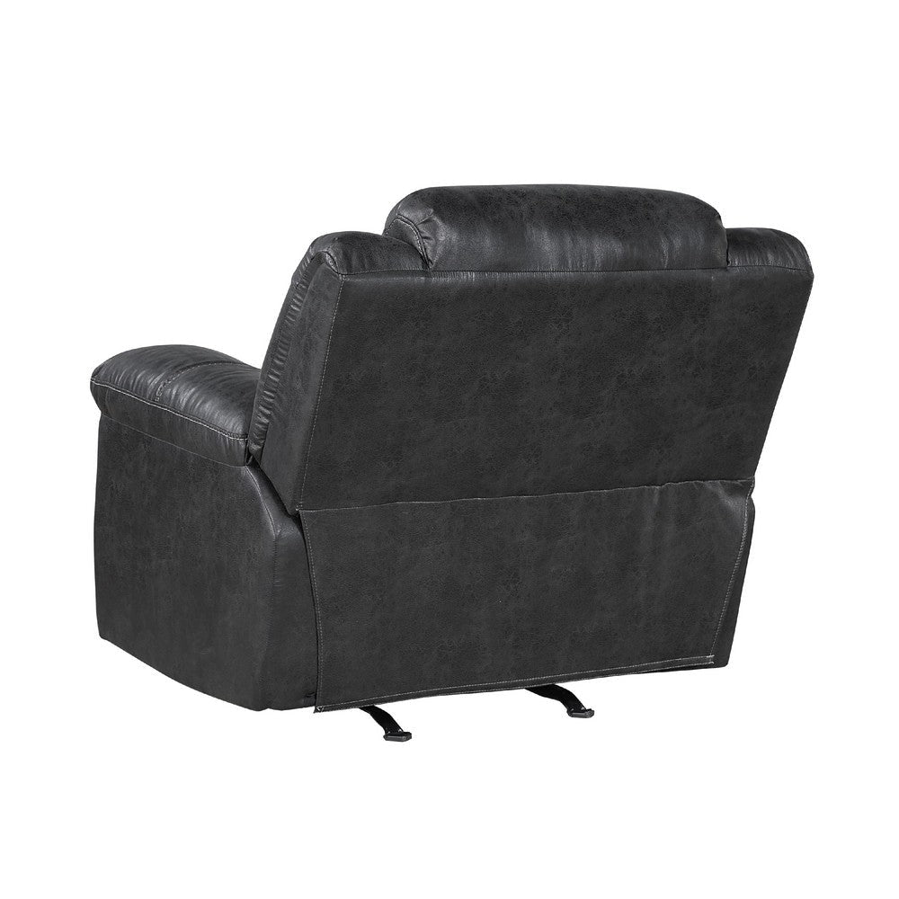 Henry Manual Rocker Recliner Chair in Pillow Tufted Black Microfiber BM335938