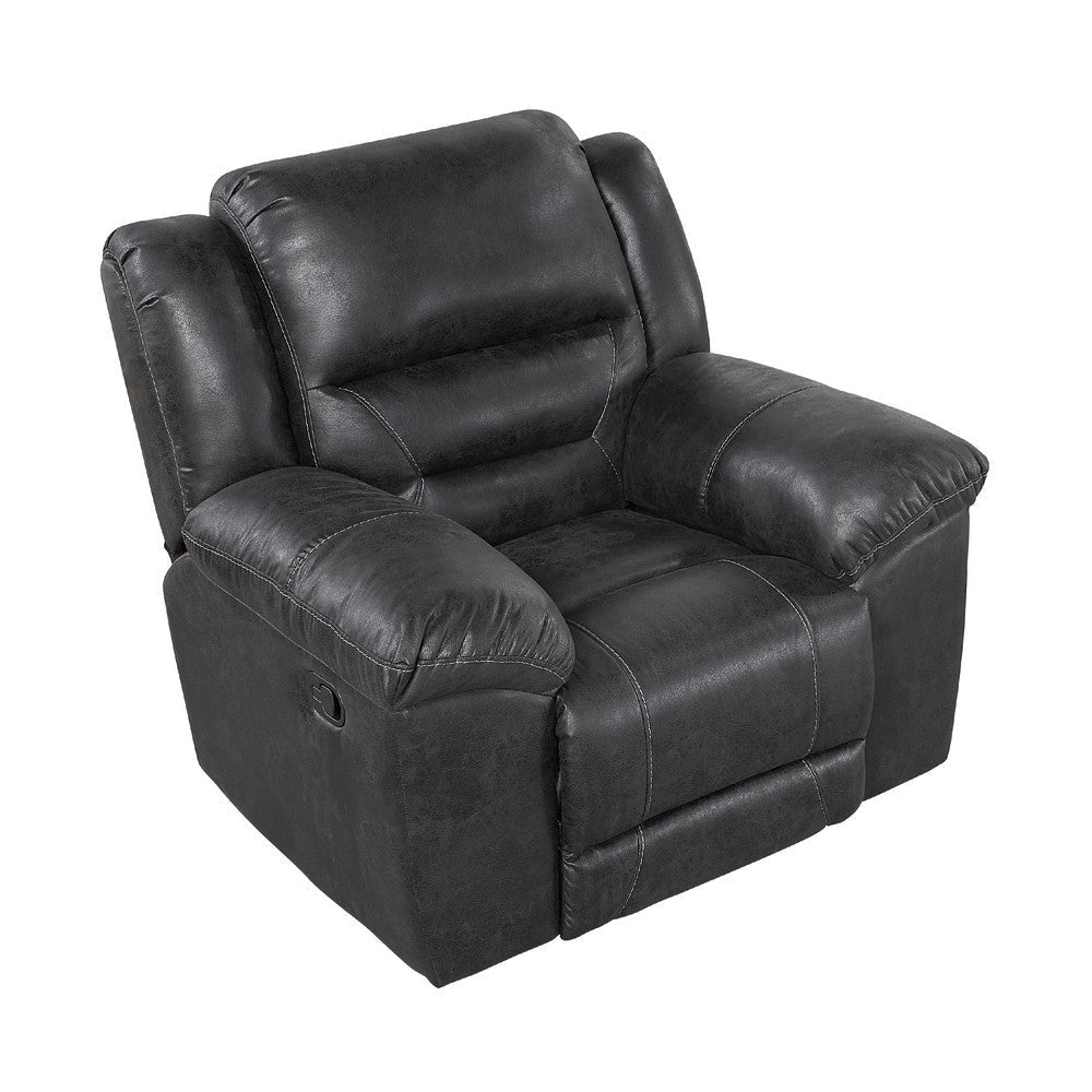 Henry Manual Rocker Recliner Chair in Pillow Tufted Black Microfiber BM335938