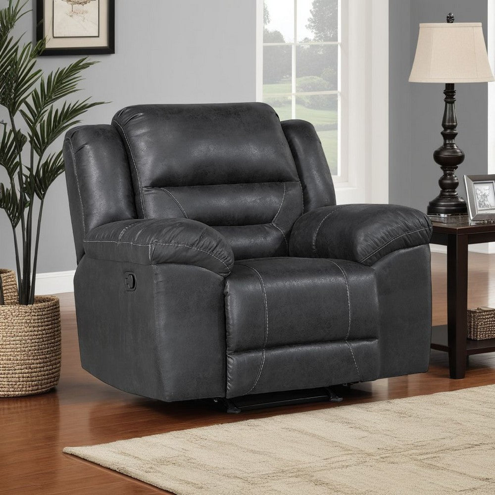 Henry Manual Rocker Recliner Chair in Pillow Tufted Black Microfiber