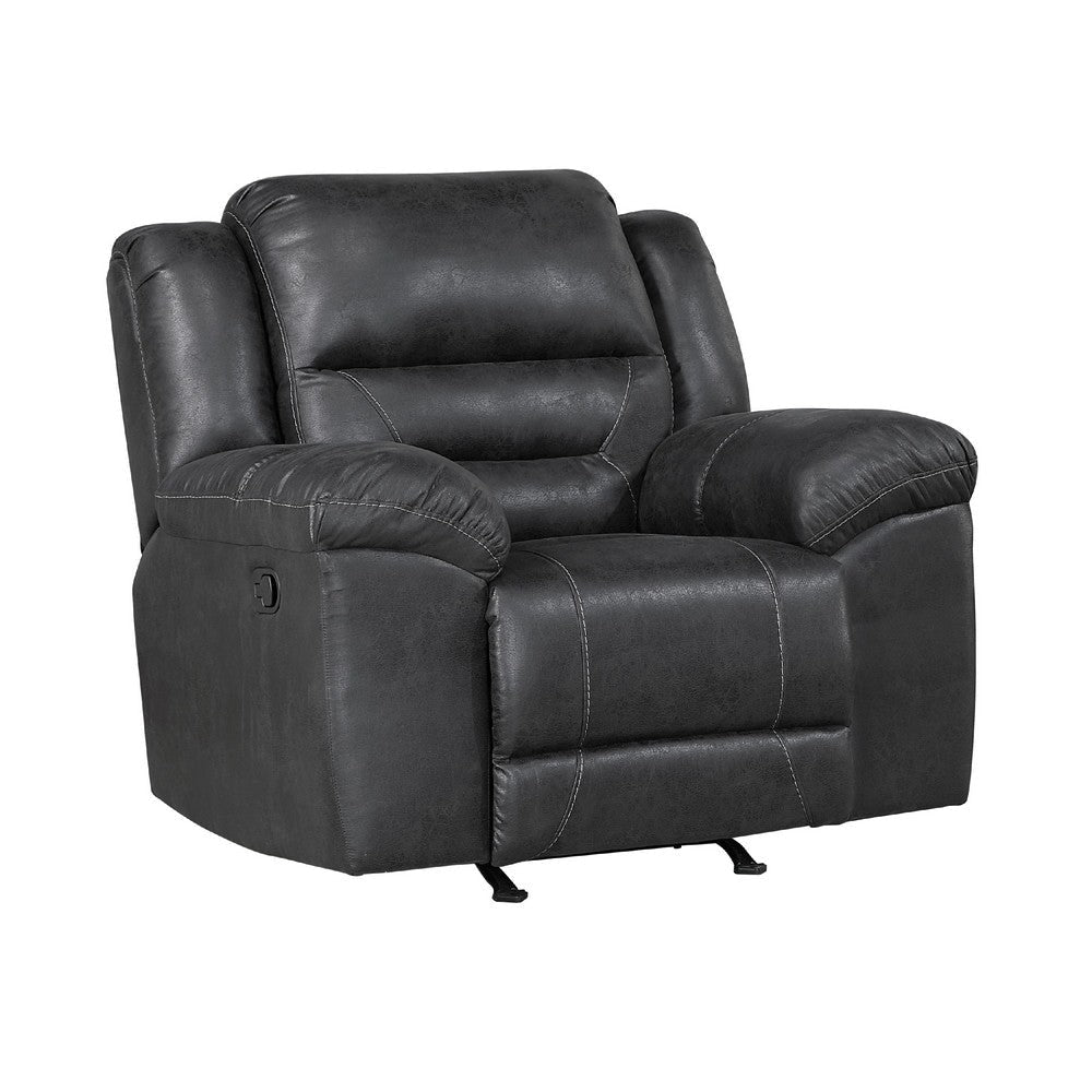 Henry Manual Rocker Recliner Chair in Pillow Tufted Black Microfiber