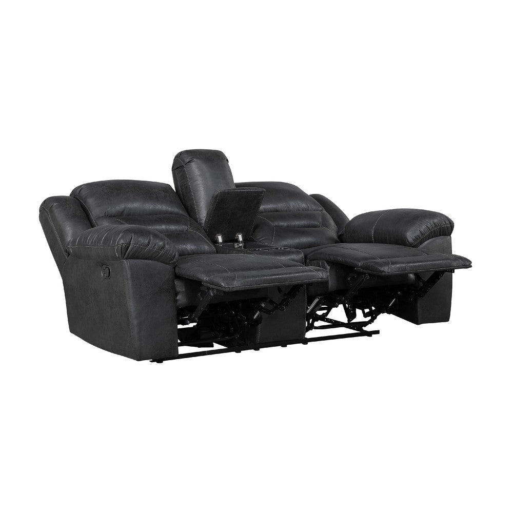 Henry Manual Double Reclining Loveseat w Console | Black Microfiber BM335939