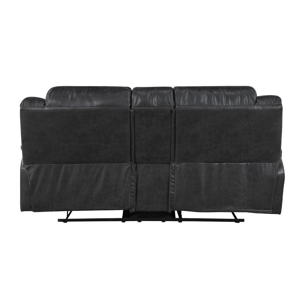 Henry Manual Double Reclining Loveseat w Console | Black Microfiber BM335939