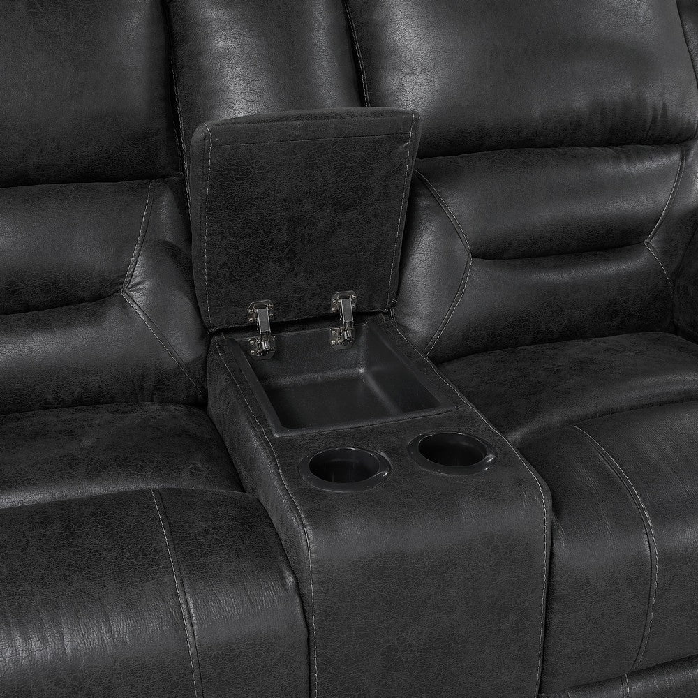 Henry Manual Double Reclining Loveseat w Console | Black Microfiber BM335939