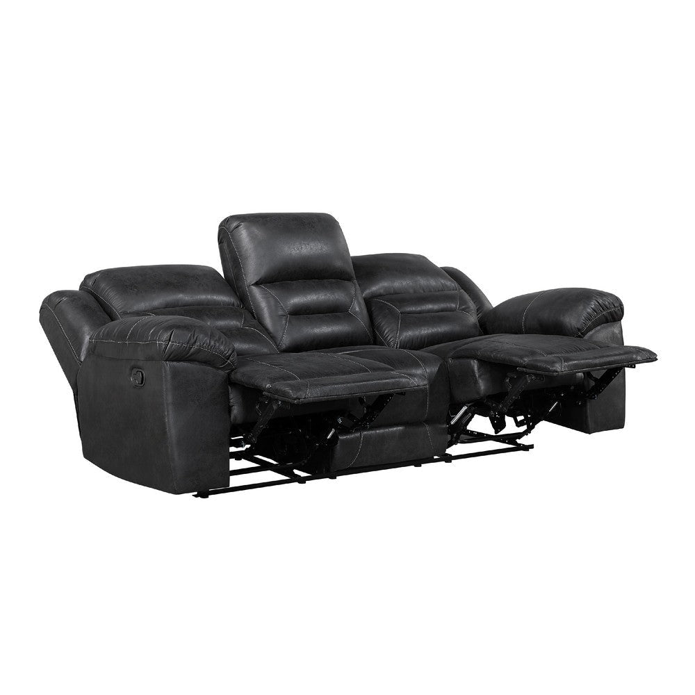 Henry Manual Double Reclining Sofa in Pillow Tufted Black Microfiber BM335940