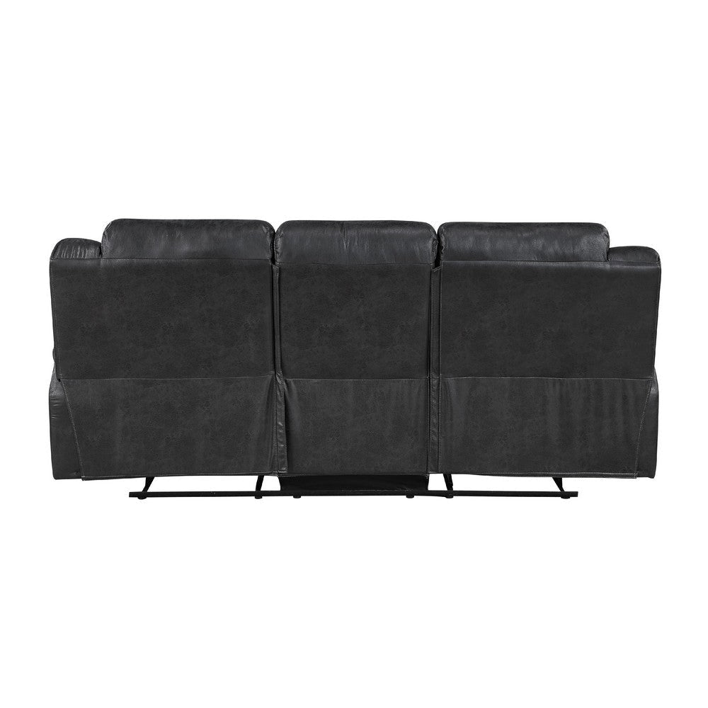 Henry Manual Double Reclining Sofa in Pillow Tufted Black Microfiber BM335940