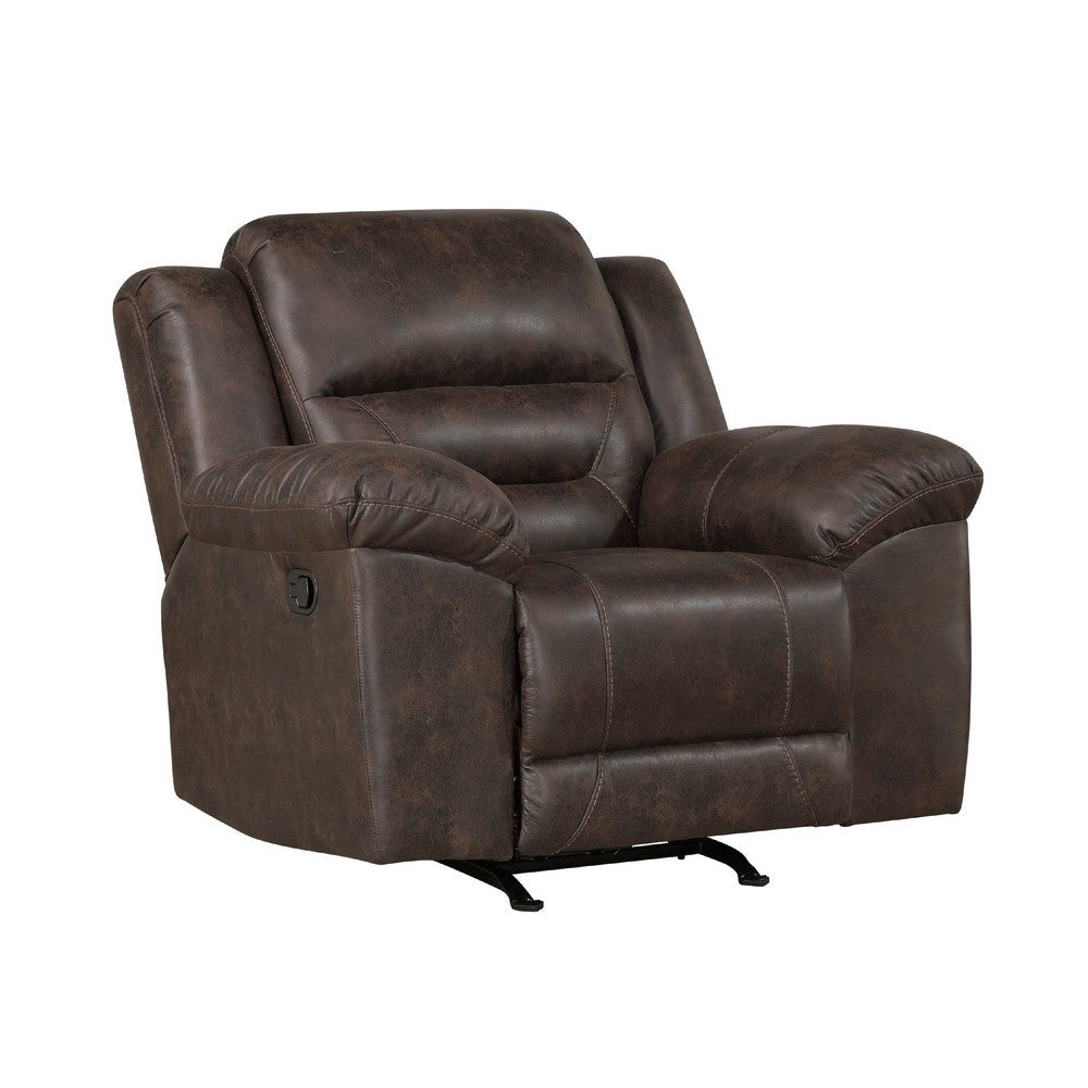 Henry Manual Rocker Recliner Chair | Pillow Tuft Dark Brown Microfiber