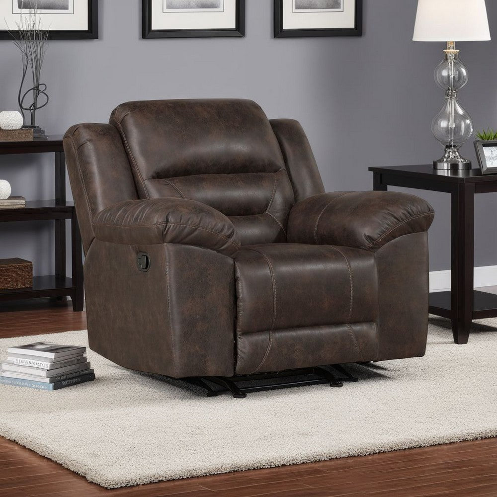 Henry Manual Rocker Recliner Chair | Pillow Tuft Dark Brown Microfiber