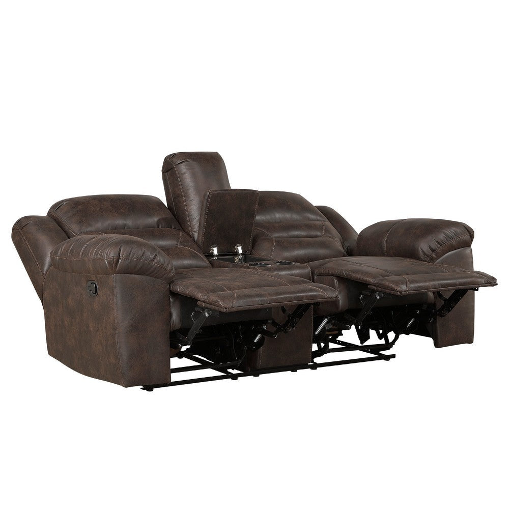 Henry Manual Double Reclining Loveseat | Console Dark Brown Microfiber BM335942