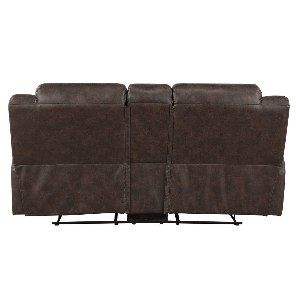 Henry Manual Double Reclining Loveseat | Console Dark Brown Microfiber BM335942