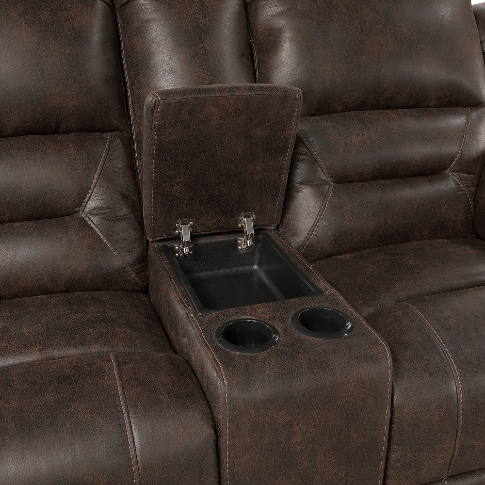 Henry Manual Double Reclining Loveseat | Console Dark Brown Microfiber BM335942