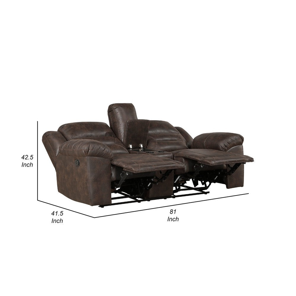 Henry Manual Double Reclining Loveseat | Console Dark Brown Microfiber BM335942