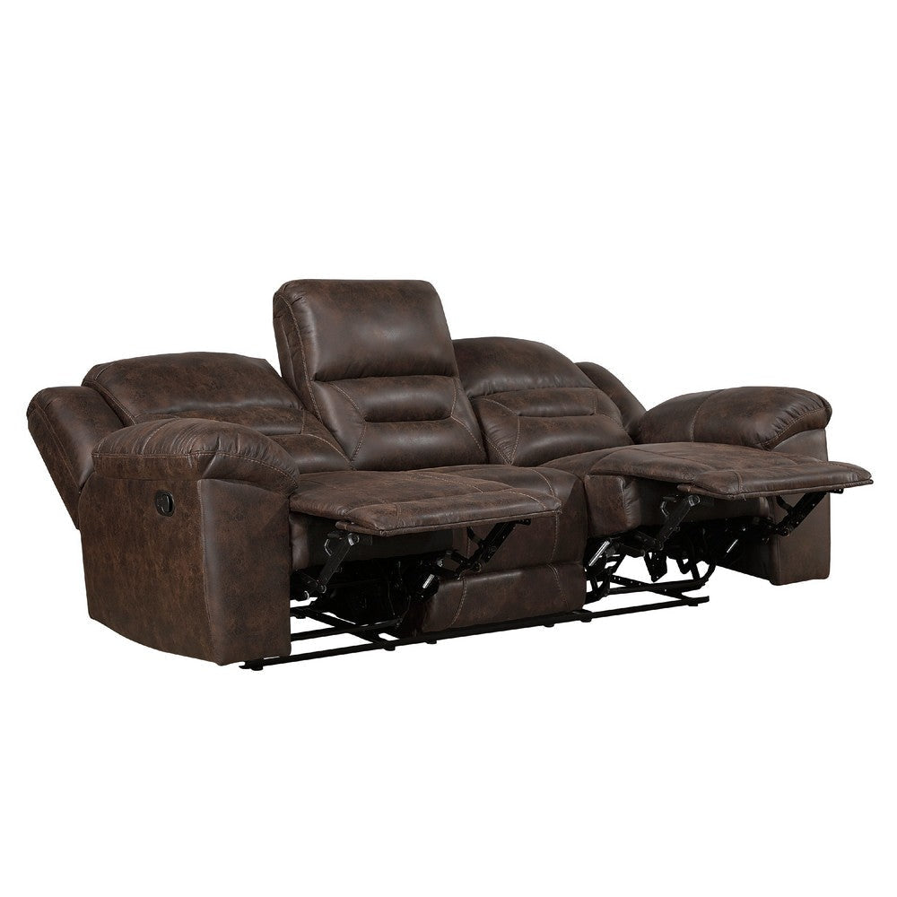 Henry Manual Double Reclining Sofa | Pillow Tuft Dark Brown Microfiber BM335943