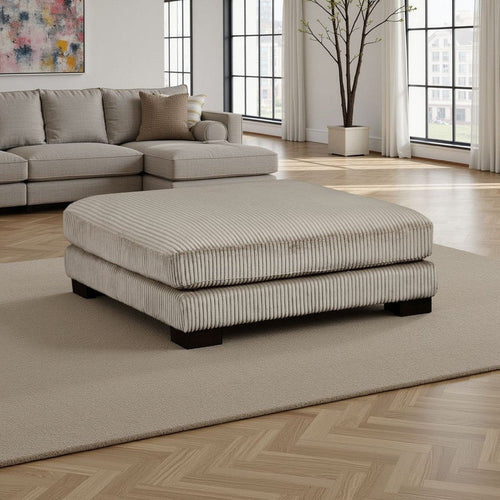 Rix Modern Ottoman | Taupe Gray Corduroy | 45" Square | Black Feet