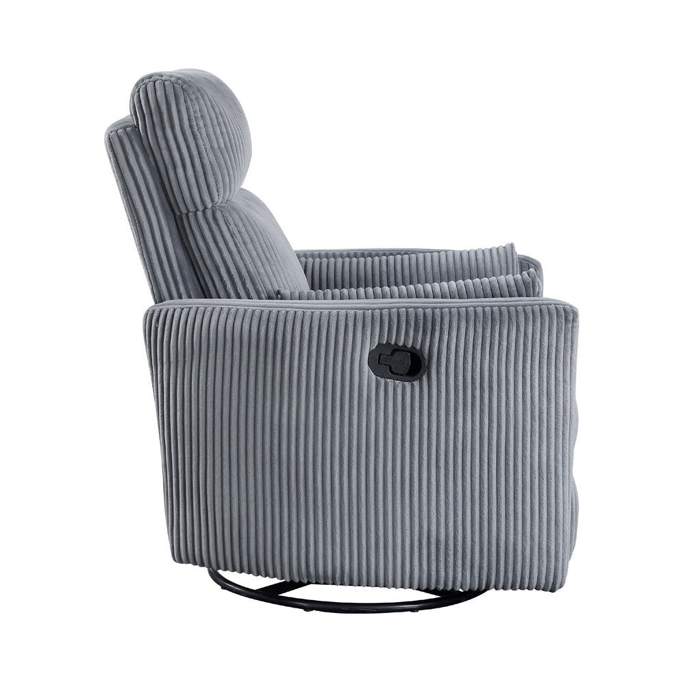 Rix Manual Swivel Glider Recliner Chair | 2 Pillows | Gray Corduroy BM335947