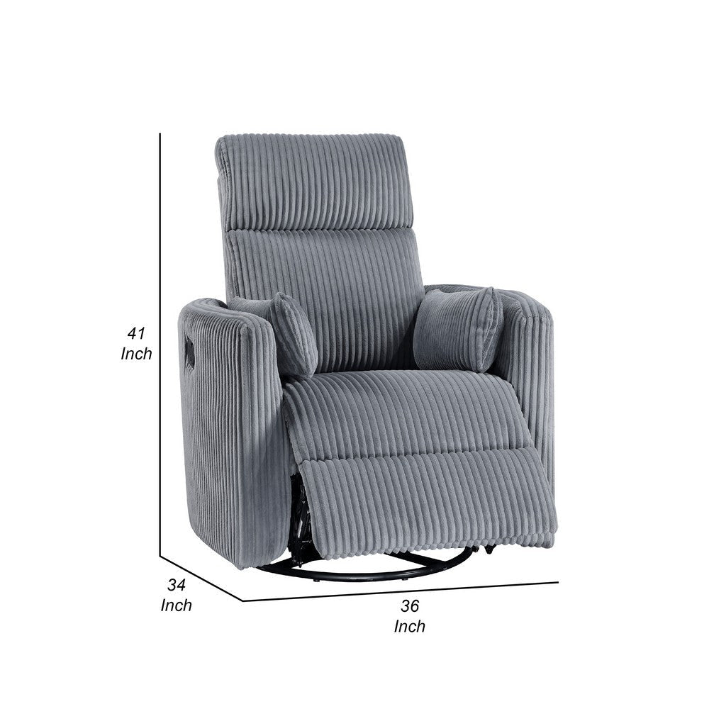 Rix Manual Swivel Glider Recliner Chair | 2 Pillows | Gray Corduroy BM335947