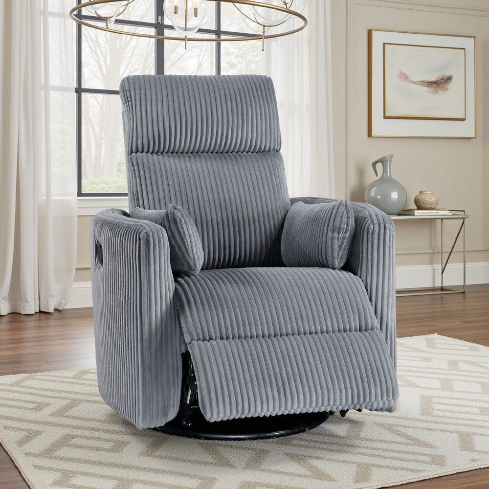 Rix Manual Swivel Glider Recliner Chair | 2 Pillows | Gray Corduroy
