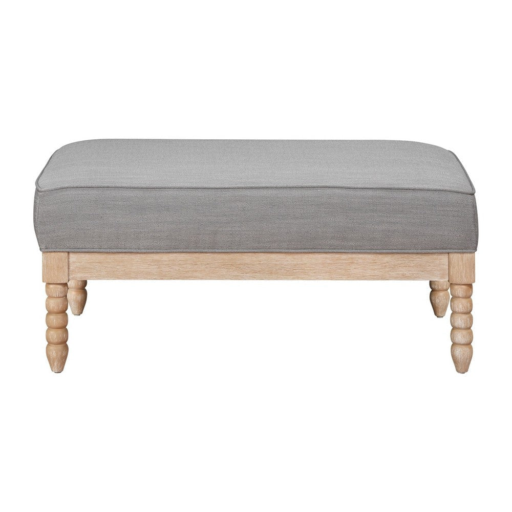 Tory Ottoman | Natural Brown Turned Wood Legs | 42’’ Gray Polyester BM335950