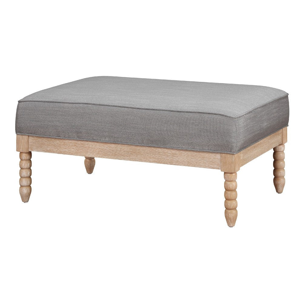 Tory Ottoman | Natural Brown Turned Wood Legs | 42’’ Gray Polyester BM335950