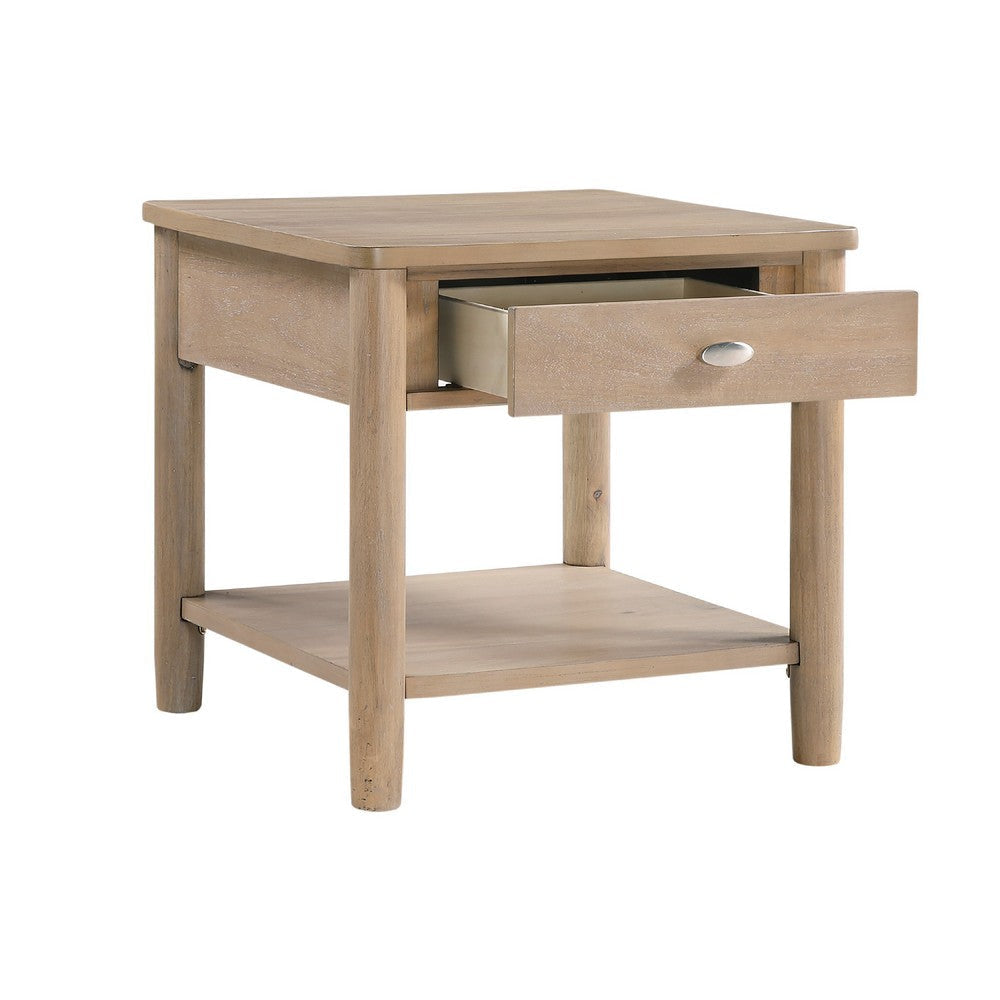 Neka Side End Table | Drawer Shelf | Brown Wood and Veneer | 24’’ BM335951