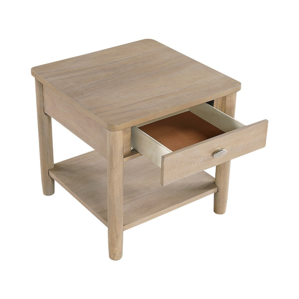 Neka Side End Table | Drawer Shelf | Brown Wood and Veneer | 24’’ BM335951