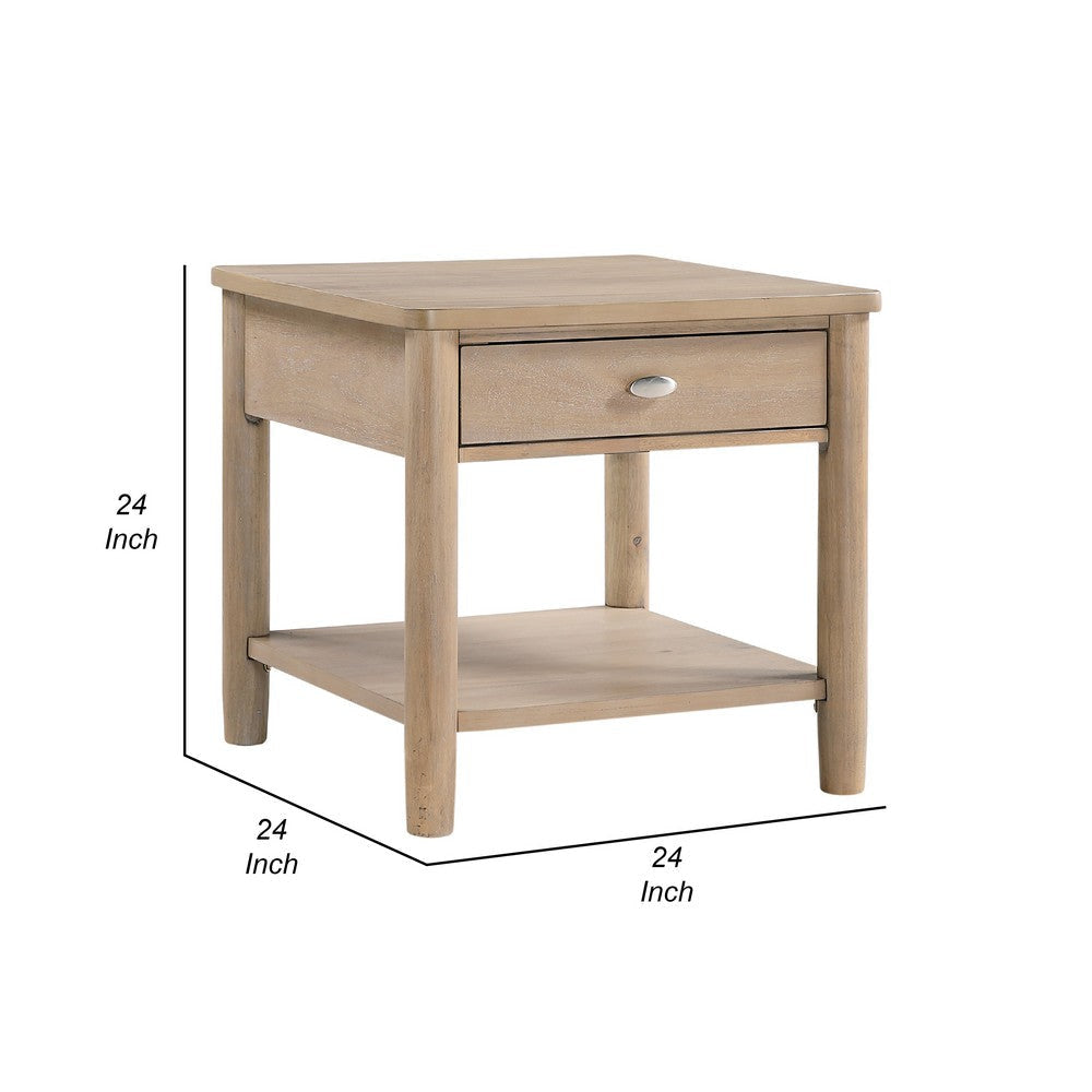 Neka Side End Table | Drawer Shelf | Brown Wood and Veneer | 24’’ BM335951