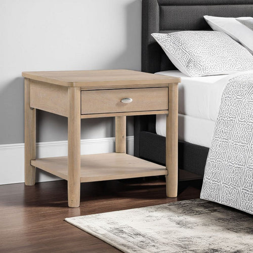 Neka Side End Table | Drawer Shelf | Brown Wood and Veneer | 24"