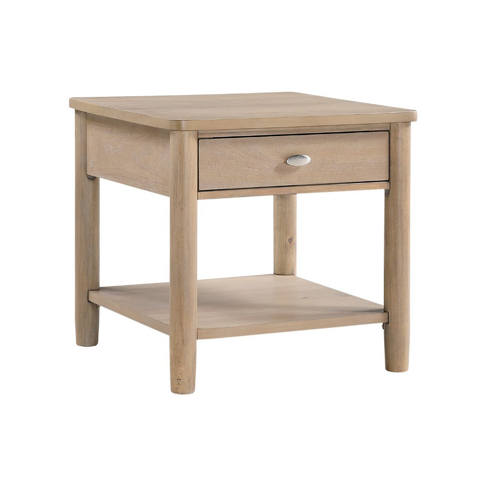 Neka Side End Table | Drawer Shelf | Brown Wood and Veneer | 24"