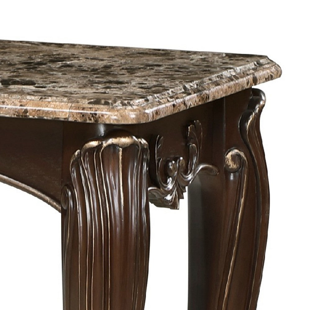Hesar Sofa Console Table | 53’’ Marble | Cherry Brown Wood | Cabriole BM335955