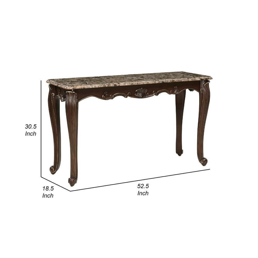 Hesar Sofa Console Table | 53’’ Marble | Cherry Brown Wood | Cabriole BM335955