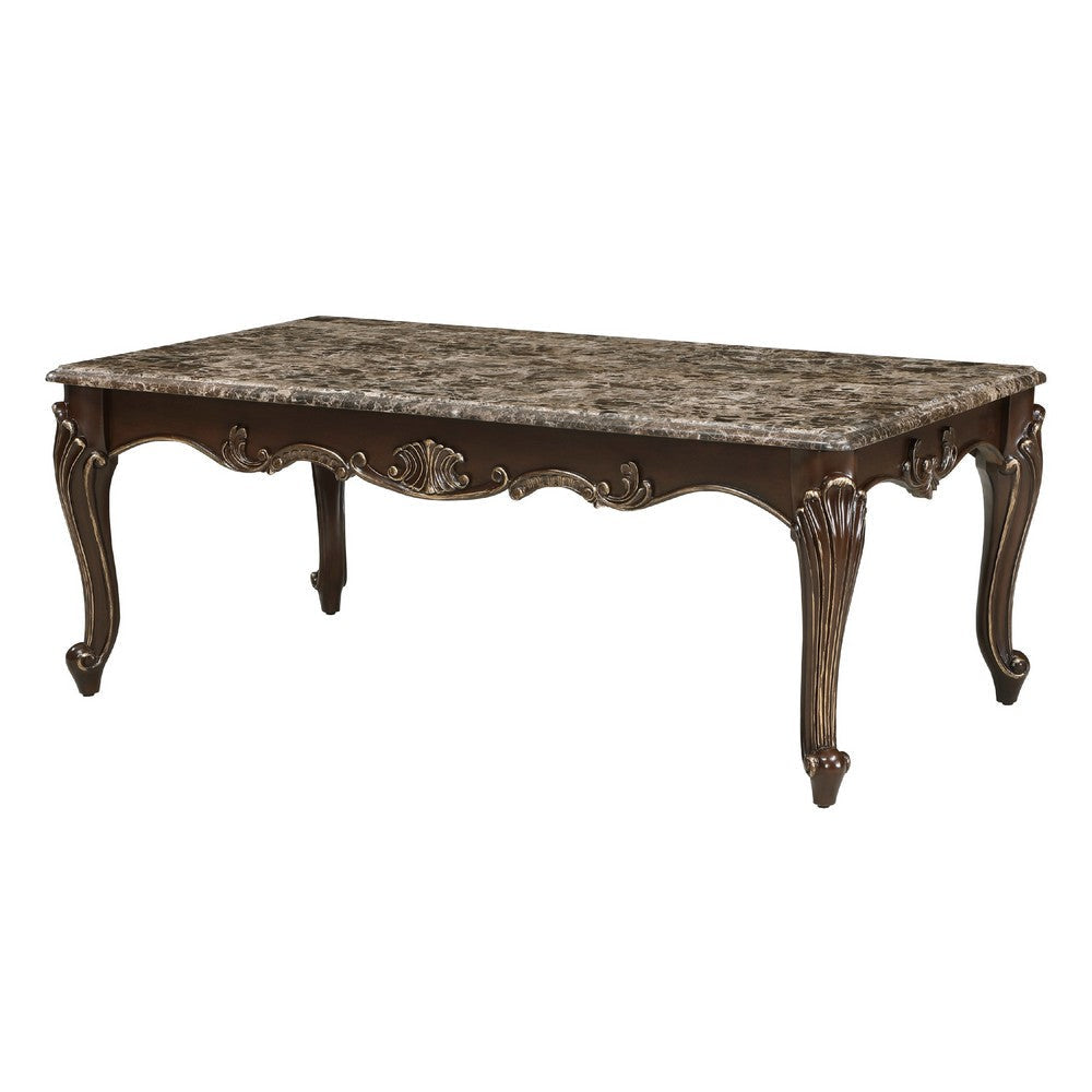 Hesar Coffee Table | 51’’ Marble Top | Cherry Brown | Cabriole Legs BM335956