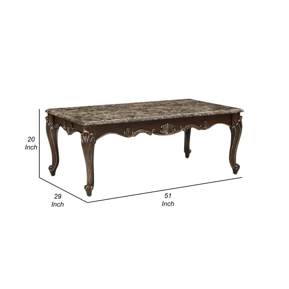 Hesar Coffee Table | 51’’ Marble Top | Cherry Brown | Cabriole Legs BM335956