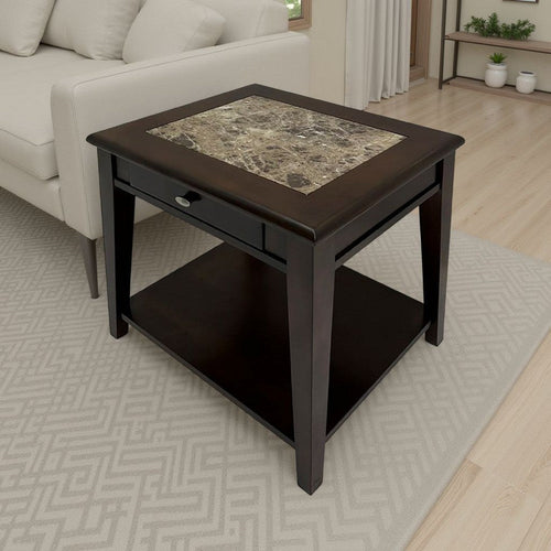 Side End Table | Drawer and Shelf | Classic Cherry Brown Finish | 26"
