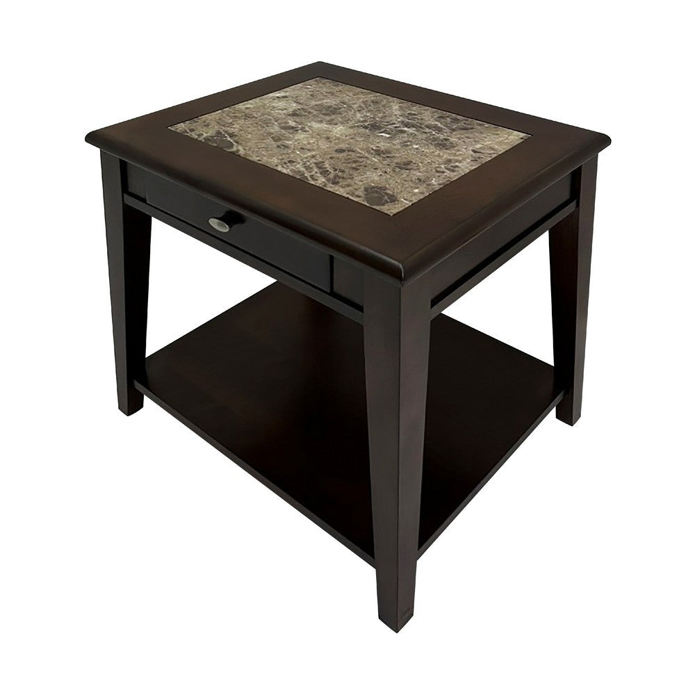 Side End Table | Drawer and Shelf | Classic Cherry Brown Finish | 26"