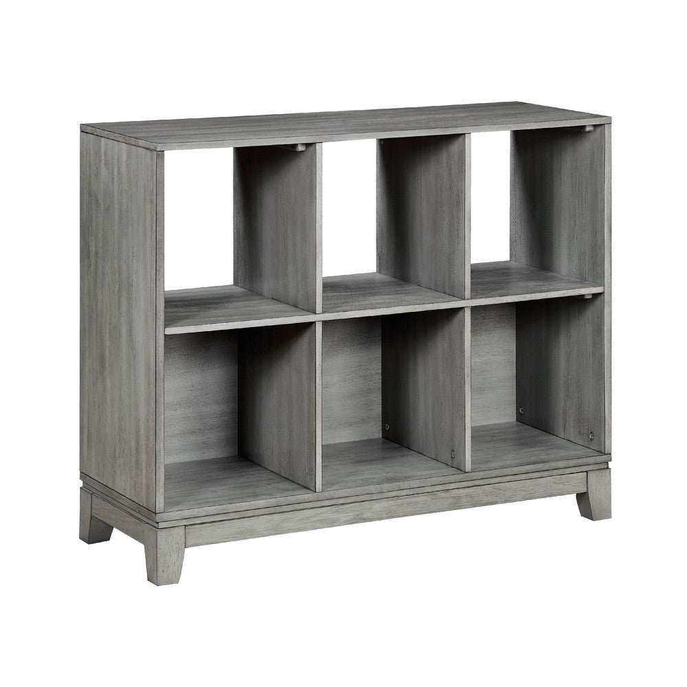 Thiem Cubby Bookcase | 6 Cube Style Shelves | Rustic Gray Veneer 40"