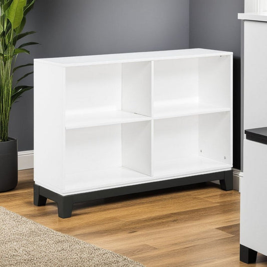 Thiem Bookcase | 4 Cube Shelves | White | Black Veneer | 43"