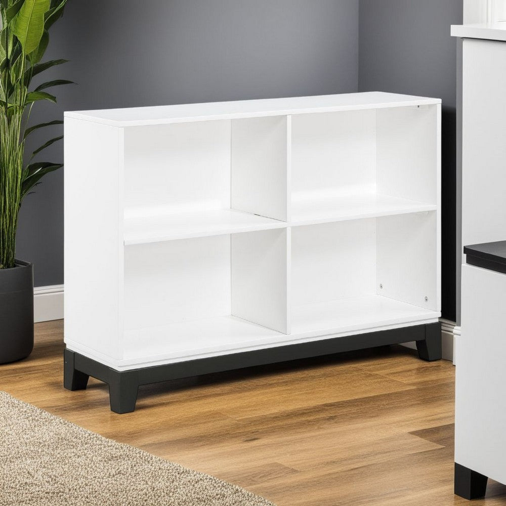 Thiem Bookcase | 4 Cube Shelves | White | Black Veneer | 43"