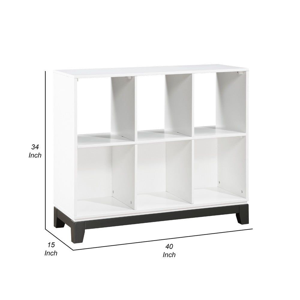 Thiem Bookcase | 6 Cubby Style Shelves | White | Black Veneer | 40’’ BM335963