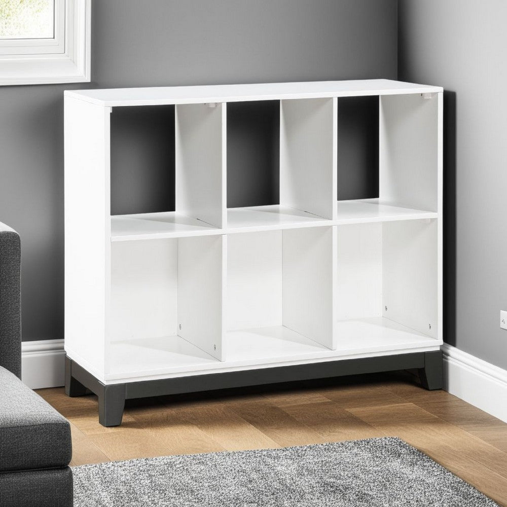 Thiem Bookcase | 6 Cubby Style Shelves | White | Black Veneer | 40"