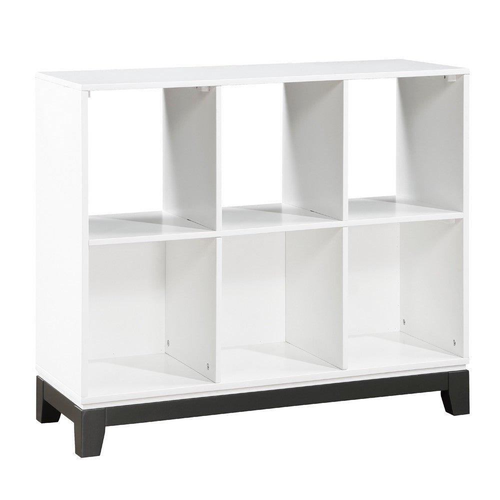 Thiem Bookcase | 6 Cubby Style Shelves | White | Black Veneer | 40"