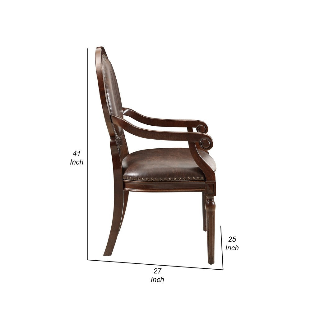 Alder Desk Armchair | Dark Brown Faux Leather | Solid Wood and Foam BM335966