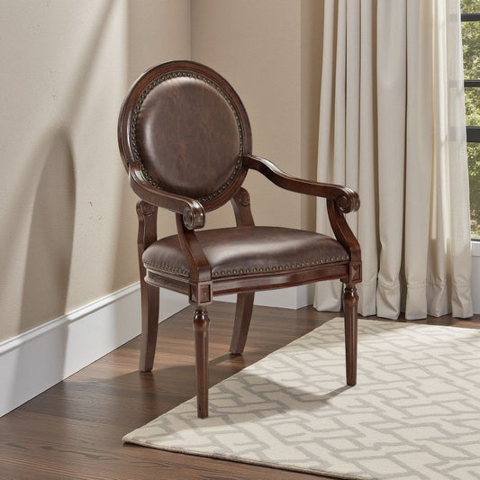 Alder Desk Armchair | Dark Brown Faux Leather | Solid Wood and Foam