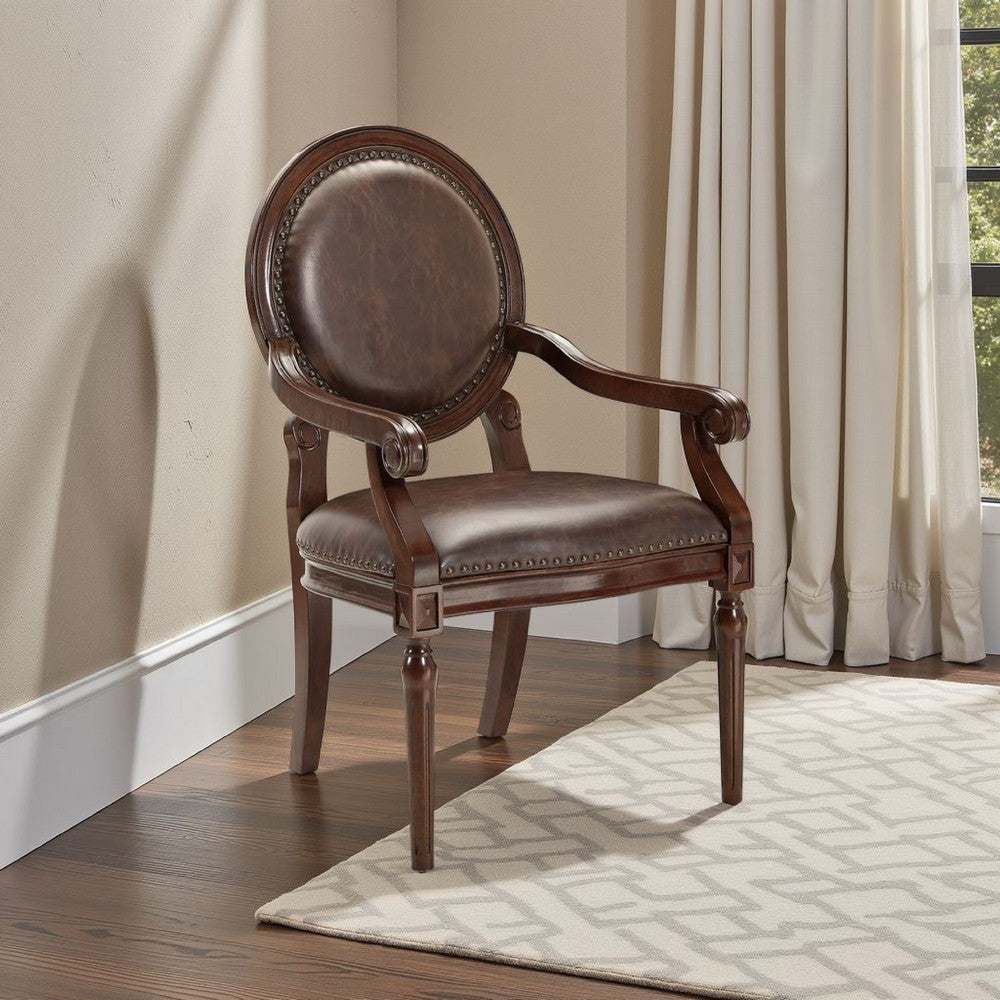 Alder Desk Armchair | Dark Brown Faux Leather | Solid Wood and Foam