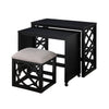 Syna 3 Piece Nesting Desk and Stool Set | Black Wood | Gray Polyester