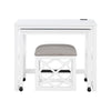Syna 3 Piece Nesting Desk and Stool Set | White Wood | Gray Polyester