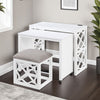 Syna 3 Piece Nesting Desk and Stool Set | White Wood | Gray Polyester
