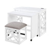 Syna 3 Piece Nesting Desk and Stool Set | White Wood | Gray Polyester