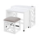 Syna 3 Piece Nesting Desk and Stool Set | White Wood | Gray Polyester