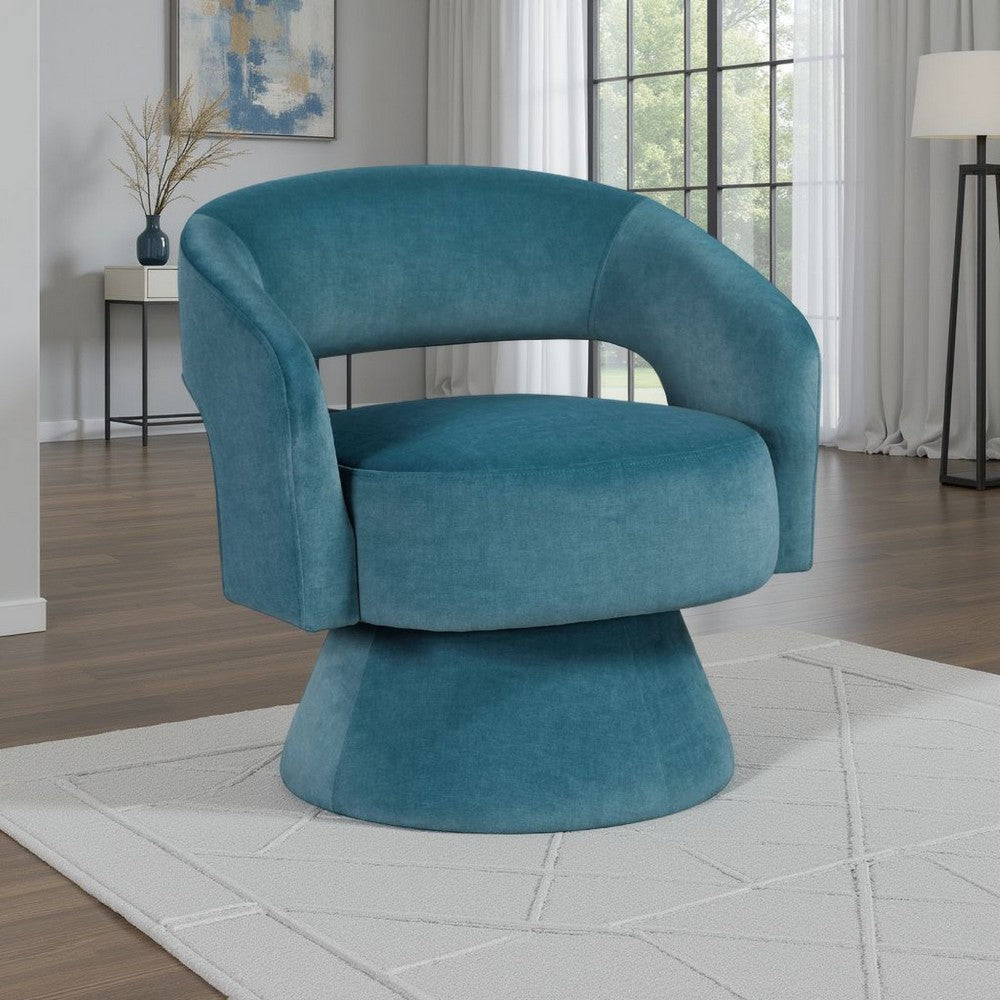 Lessa Swivel Accent Chair | Teal Blue | Round Base | Soft Foam Cushion